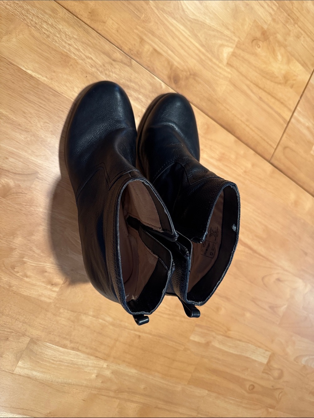 Lands' End Black Leather Ankle Booties with Pull Tab